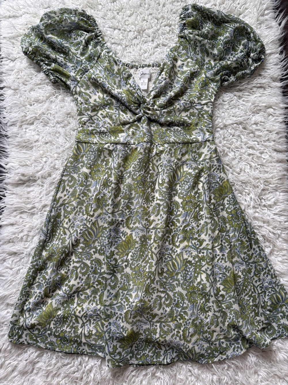 Olive Green Floral Twist-Front Mini Dress